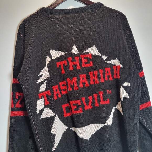 👕🌶 Vintage 1989 Tasmanian Devil (TAZ) Knit Crewneck Sweater - Picture 4 of 9